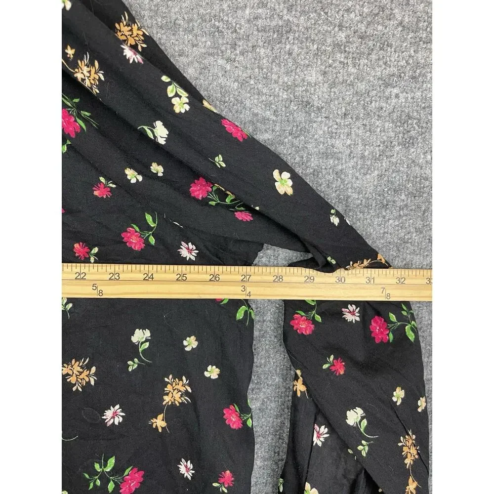 Old Navy Blouse 2X Plus Dark‎ Floral Boho Flowy Puff Sleeve Tassel Peasant Tunic